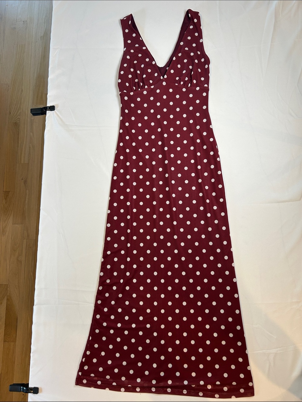 Polka Dot V-Neck Maxi Dress in Burgundy and White